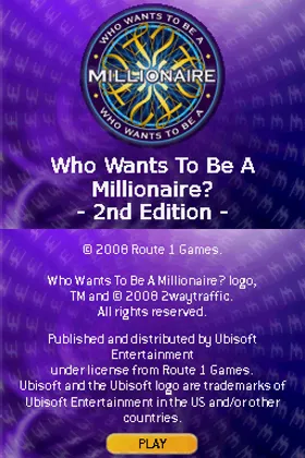 Who Wants to Be a Millionaire - 2nd Edition (Europe) (En,Fr,De,Es,It,Nl) screen shot title